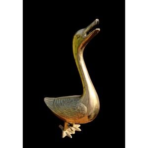 Solid Brass Goose 8"  Stop Figurine Feather Detail Foot Detail‎ Water Fowl